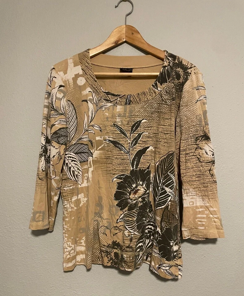 Top de mujer talla grande marrón floral estrás manga 3/4 bosque hada grunge Y2K Foto 1 de 4