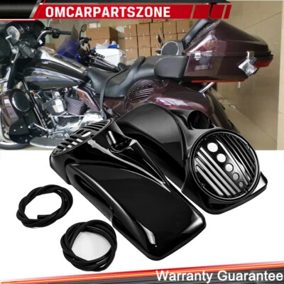 Vivid Black 8" Speaker Lids w/ Tweeter port For 1994-2013 Harley Touring Electra - Image 1 of 4