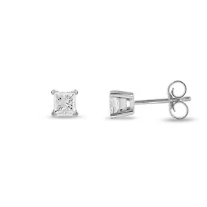 Pendientes de tachuelas solitario de diamantes de corte princesa corte princesa de oro blanco de 14 K 0,40 quilates TDW - Imagen 1 de 6