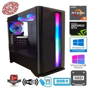 RYZEN 9 GAMING PC - AMD RYZEN 9 5900X 32GB RAM 480GB SSD NVIDIA GEFORCE GTX1650 - Picture 1 of 10