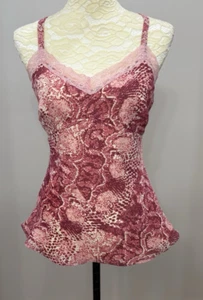 Camiseta sin mangas camisola para mujer talla 10 Y2K rosa satinado estampado de serpiente ribete de encaje forrado - Imagen 1 de 13