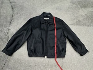 MEN'S PERRY ELLIS PORTFOLIO BLACK LEATHER BOMBER ZIP UP BOMBER JACKET -LINED - M - Picture 1 of 4
