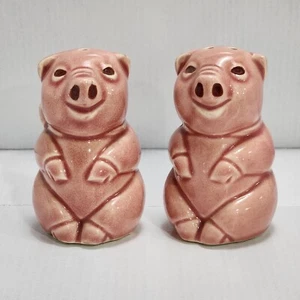 Vintage Salt Pepper Shakers Pink Pigs Ceramic Cork Stoppers 3" 1940s - Picture 1 of 6