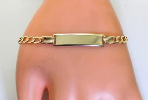 Brazalete de cadena con nombre/grabado/identificación de eslabones cubanos de oro de 10 quilates clásico corte diamante pavimentado de 8" - Imagen 1 de 5