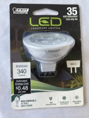 Feit 4 Watt LED Light 340 Lumens Warm White 3000K 12V GU5.3 Base Non-dimmable - Image 1 of 4