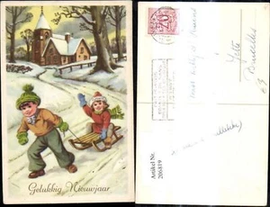 206819, Año Nuevo niños con trineo calle Winterdorf iglesia decoración dorada  - Imagen 1 de 1