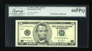 DBR 2003-A $5 FRN San Francisco Gem Fr. 1991-L Legacy 66 PPQ Serial FL57678304A - Picture 1 of 2