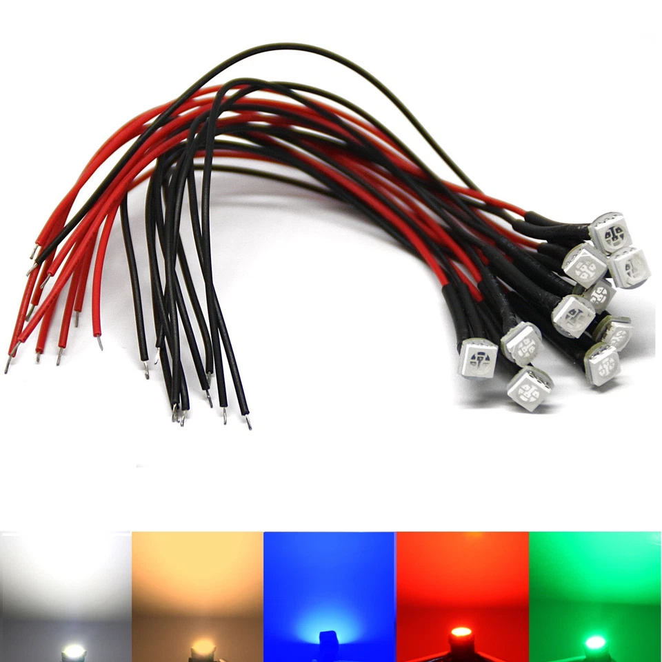 5050 SMD LED con Cavo Resistenza Bianco Caldo Rosso Verde 12V Volt Dc - Immagine 1 di 1