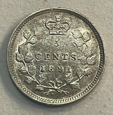 CANADA COIN 5 CENTS 1891 XF+ - Image 1 of 2