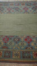 Antique Turkish Kilim Hand Woven 100% Wool Green Oriental Rug Cleaned 4' x 6'