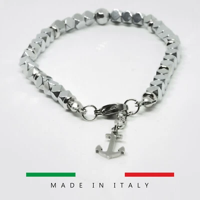 Bracciale acciaio braccialetto UOMO EMATITE argento ancora chiusura 19cm regalo - Immagine 1 di 4