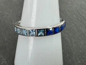 925 Silber Cocktail Ring Zirkonia  Ring Gr 19 (60)  sehr modern hell+dunkel blau - Bild 1 von 11