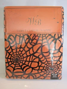 NEW 60” x 84” Oblong HALLOWEEN Orange Black Lace Spiderweb Tablecloth - Picture 1 of 3