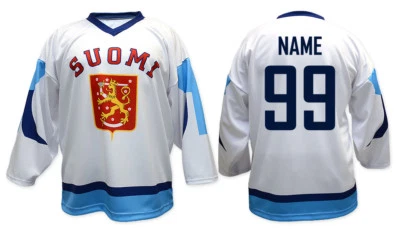 Team Finland White Retro Ice Hockey Jersey Custom Name and Number - Image 1 of 4
