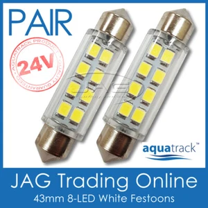 2 x 24V 43mm 8-LED WHITE FESTOON LIGHT GLOBES -Truck/Trailer/RV/Caravan/Interior - Picture 1 of 3
