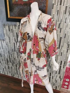 Japanese Yukata Kimono robe 100% Cotton Drawstring Waist Robe Womens size L 0240 - Picture 1 of 6