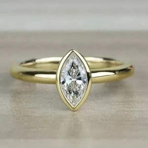 1Ct Marquise Lab Grown VS-FG Diamond Solitaire Engagement Ring 14K Yellow Gold - Picture 1 of 10