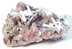 SCHÖNE NATROLIT KRISTALLE auf EISENGEFÄRBTEM CALCIT 6,5 x 3,8 cm EIDECHSE - UK - Bild 1 von 4