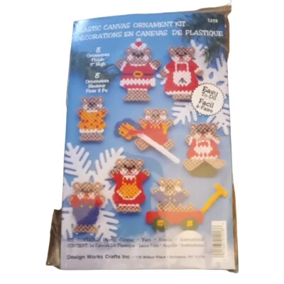 Plastic Canvas Design Works 8 Teddy Bears Christmas Ornaments 3"h Kit #DW1218 - Image 1 of 4