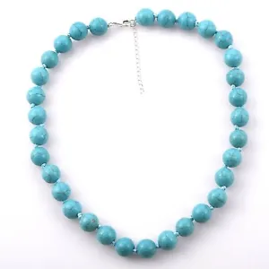 LARGE 12 mm Turquoise HOWLITE BEAD Necklace knotted in 925 Silver extender 18+2 - Picture 1 of 5