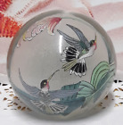 Bya 1993 Reverse Painted Hummingbird Tiger Lily Art Glass Paperweight