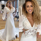 Beach Wedding Dresses V Neck Chiffon Long Sleeves White Plus Size Bridal Gowns