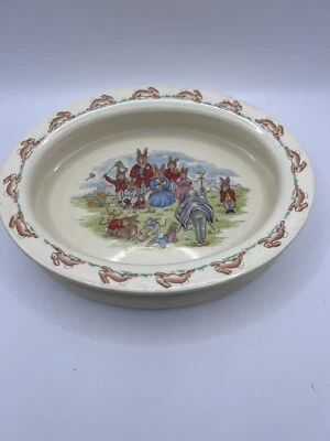 Vintage Royal Doulton Bunnykins Oval Baby Plate/ Dish, Barbara Vernon, England - Image 1 of 4