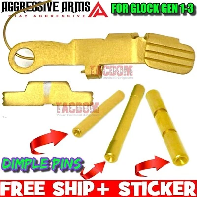 AGGRESSIVE ARMS GOLD PVD LOWER FRAME PARTS KIT GEN 3 GL0CK 17 19 34 DIMPLE PINS