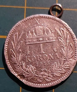 Silber Anhänger Münze 1 Korona 1915 Ferencz Josef Österreich Ungarn Habsburger - Bild 1 von 2
