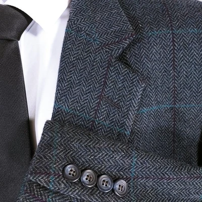 Stafford Tweed Sport Coat Mens 50R Blue Windowpane Blazer Jacket 2 Bttn 1 Vent - Image 1 of 4