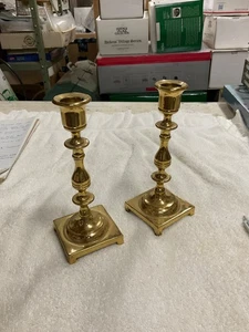 BRASS CANDLE STICKS 1764 HOUSE CONNECTICUT. 7" HIGH - Picture 1 of 6