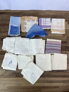 Vintage Paket 14 Herren Baumwolle Leinen Taschentücher Taschentücher Markenlos - Bild 1 von 6