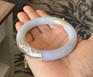 7" 925 Silber Handarbeit echte burmesische Jade Damen Armreif Armband US VERKÄUFER - Bild 1 von 10