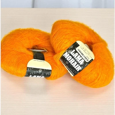 2 Lot Lama Mohair Blend by Feza color Bright Orange 50% yarn Fine Crochet Lace - Image 1 of 4