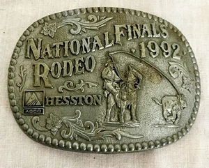 Vintage NFR National Finals Rodeo Western Gürtelschnalle HESSTON Cowboy 1992 3,75" - Bild 1 von 8