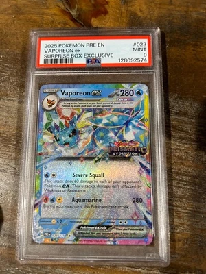 POKEMON 2025 Prismatic Evolutions Surprise Box VAPOREON EX #023 PSA 9 Mint 2 - Image 1 of 2