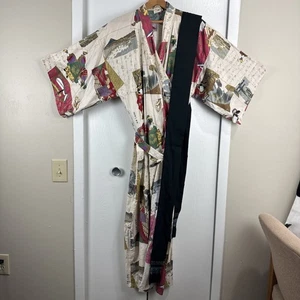 Auténtico Kimono Yukata Japonés 100% Algodón Bata Hecho en Japón Grande Con Cinturón - Imagen 1 de 7
