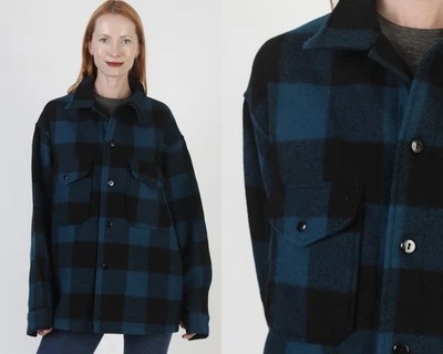 Vtg Pendleton Blue Black Plaid Shirt Mackinaw Cruiser Hunting Chore Jacket XL - Image 1 of 4