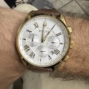 Bulova White Dial Brown Leather Men's Chronograph Watch 97B169 Quartz Watch 40mm - Picture 1 of 10