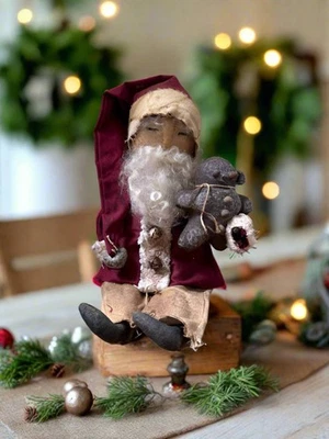 Primitive Handcrafted USA Santa Claus Doll w/Gingerbread Boy 12" - Image 1 of 4