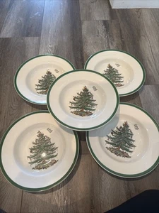 Spode Christmas Tree Green Trim 9” Large Rim Soup Bowl (Set Of 5) - Picture 1 of 3