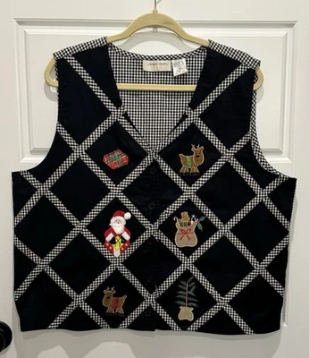 Chaleco de Navidad de Colección Papá Noel Negro con Guinga Limón Hierba XL Foto 1 de 4