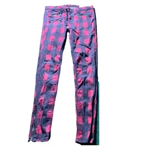 Rag & Bone 28 Red Black Buffalo Plaid Check Skinny Jeans Pants Zip Skater Rock - Picture 1 of 10