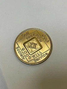 Vintage 1991 NA Narcotics Anonymous 12 Year Sober Token Coin Brass Gold Tone - Picture 1 of 6