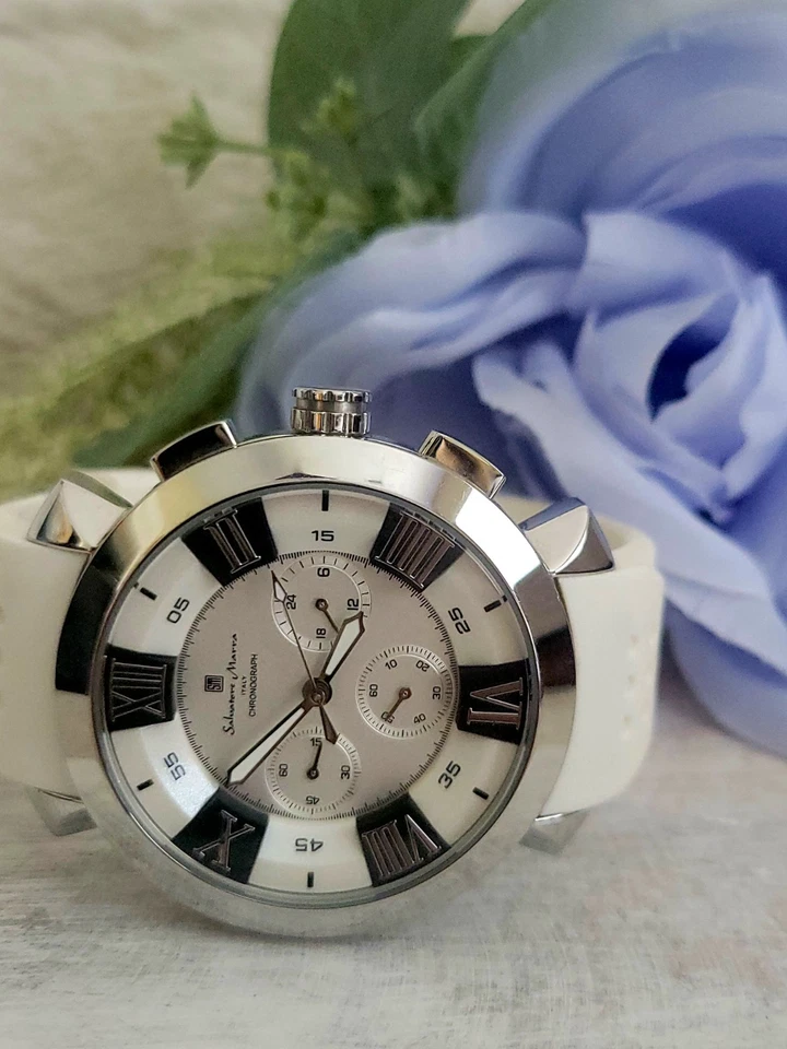 Reloj cronógrafo para hombre Salvatore Marra correa blanca #SM14102-1 Foto 1 de 4