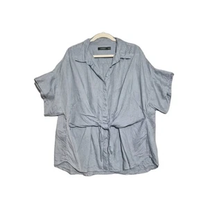 Lauren Ralph Lauren Damen blau Leinenhemd zum Binden vorne geknöpft 3X - Bild 1 von 9