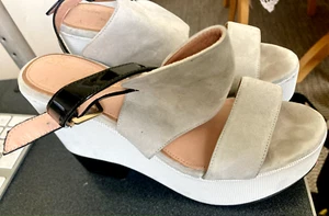 ROBERT CLERGERIE Negro Gris Plataforma Sandalias Correa Zapatos 37 Usado en Excelente Condición - Imagen 1 de 6