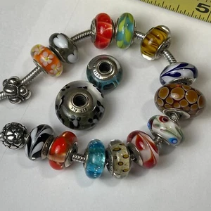 PANDORA 925 STERLING SILVER SLIDE NECKLACE 15- MORENA GLASS SLIDE NO RESERVE - Picture 1 of 6