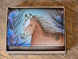 Anuschka Hand Painted Leather Organizer Wallet w/ Coin Pocket- Free Spirit - NEW - Picture 1 of 5