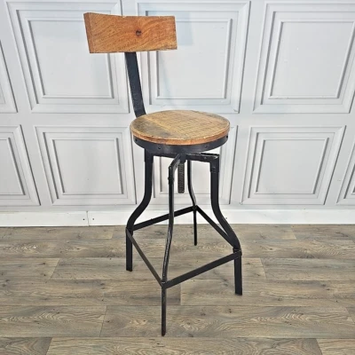 Rustic Industrial Swivel Bar Stool Chair Rustic Wood & Metal Kitchen Bar Counter - Image 1 of 4